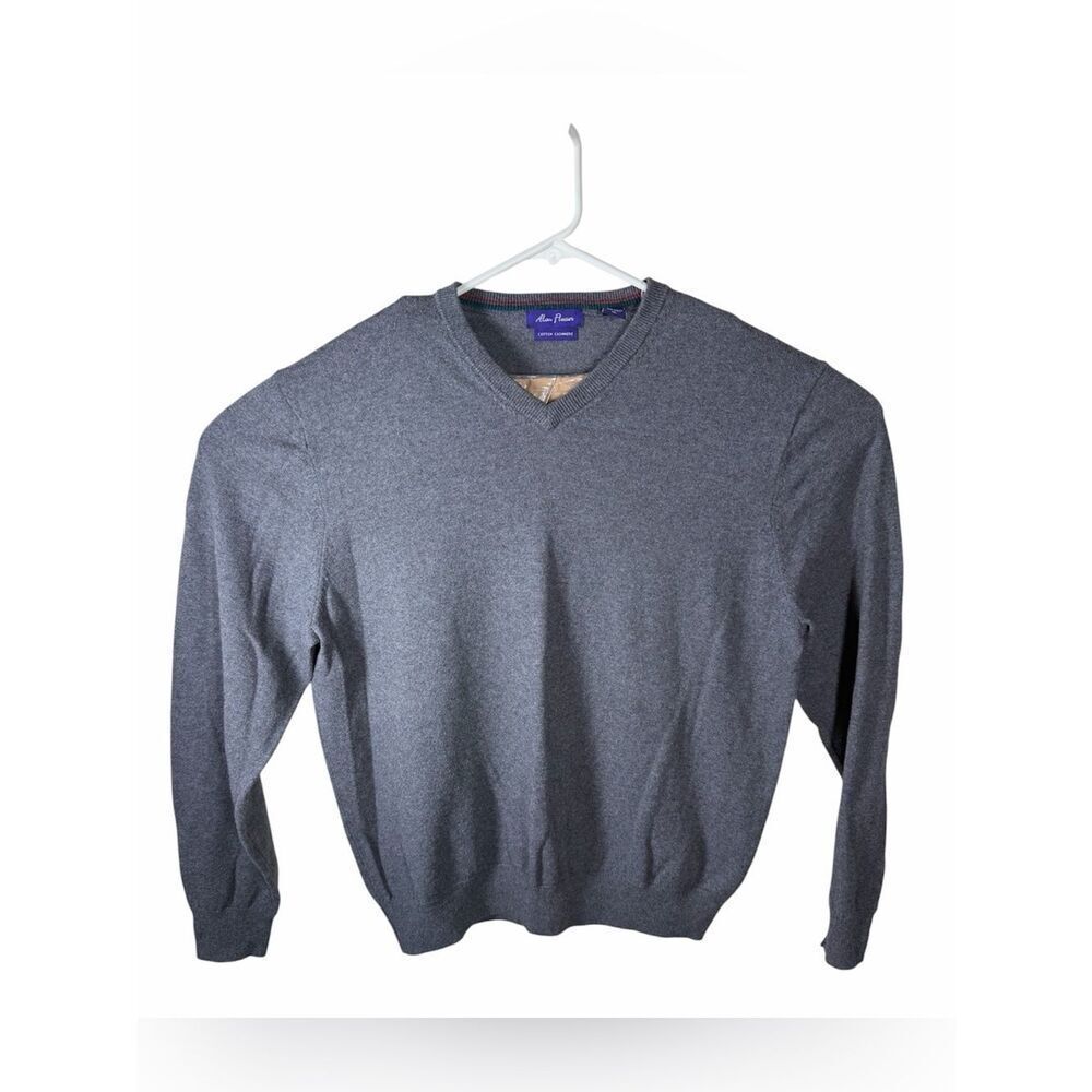 Alan Flusser Cashmere Cotton V Neck Long Sleeve Pullover Sweater Mens XL Grey